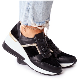 S.Barski Női bőr ék cipők fekete fehér Manitoba