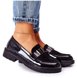 S.Barski Fekete lakkozott női Brogues Montius