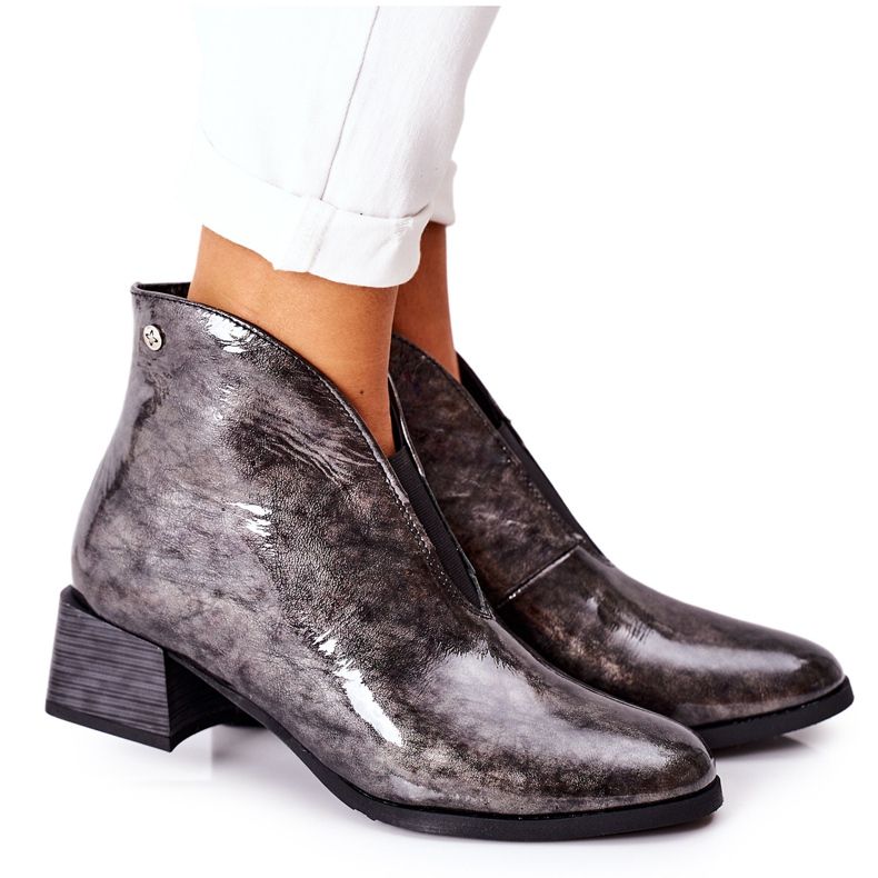 Bőr meleg csizma magas sarkú Maciejka 04777-13 Szürke sokszínű