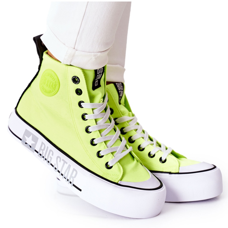 Magas cipők a Big Star II274015 neon sárga platformon