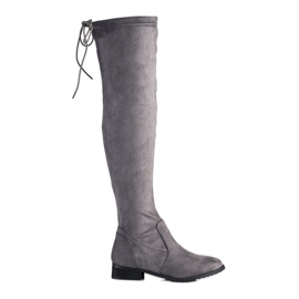 M.Daszyński Térd feletti csizma lapos sarkon szürke