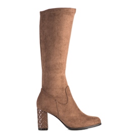 SHELOVET Velúr magas sarkú csizma barna SHELOVET Velúr magas sarkú csizma barna