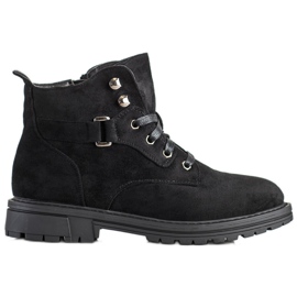 SHELOVET Fűzős velúr csizma fekete