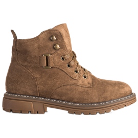 SHELOVET Fűzős velúr csizma barna