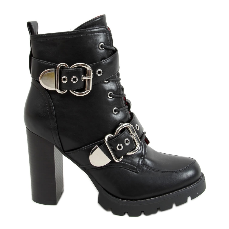 Fekete széles sarkú csizma M556 Fekete