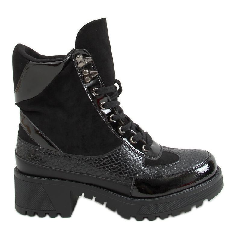 Csizma vastag talpon KL-757 Black fekete