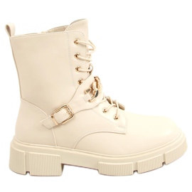 Katonai bézs csizma HB-106 PU / BEIGE lánccal
