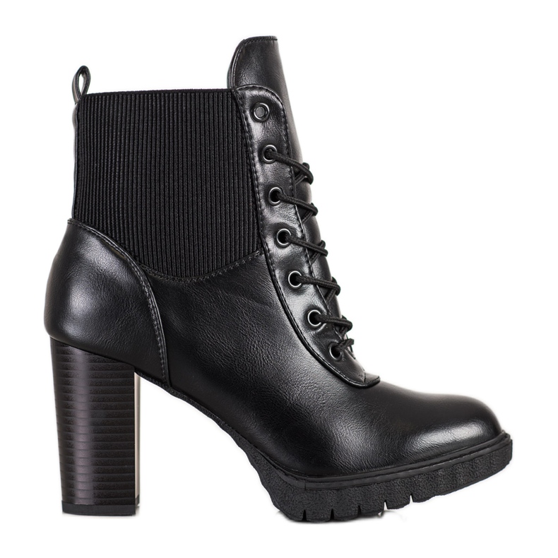 Super Mode Fekete fűzős csizma magas sarkú cipőben Super Mode Fekete fűzős csizma magas sarkú cipőben