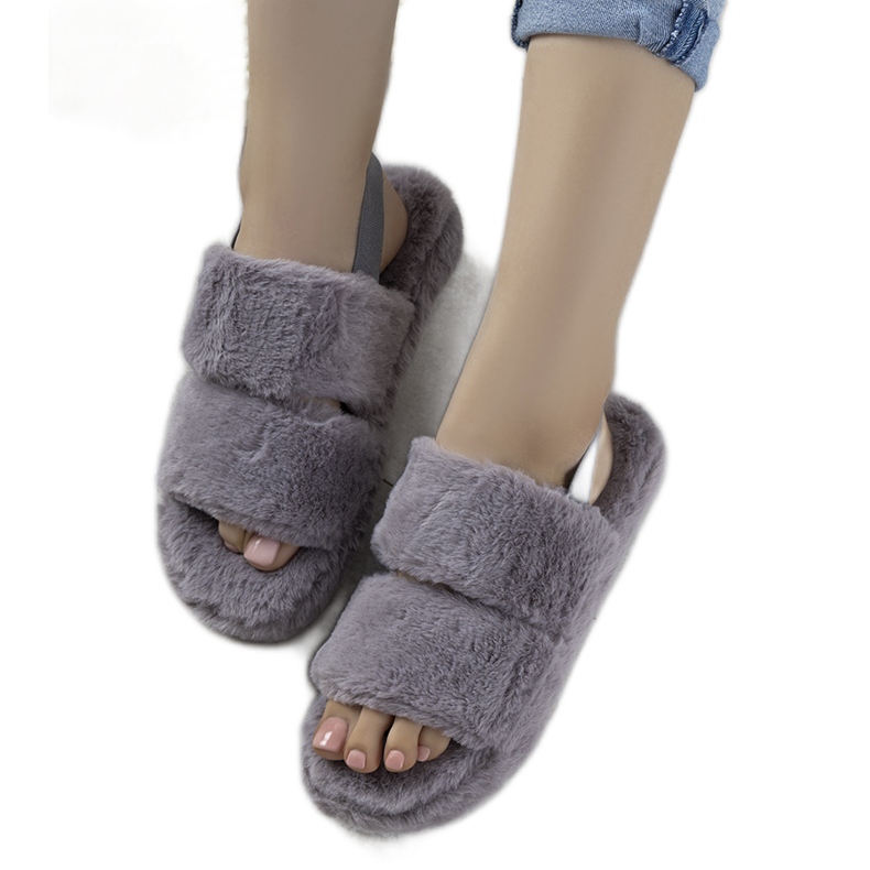 Szürke női papucs rugalmas gumiszalaggal és Rosales szőrmével