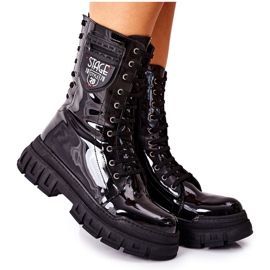 NAVY DOT Női csizma Trappers Lakkozott Black Coriera fekete NAVY DOT Női csizma Trappers Lakkozott Black Coriera fekete