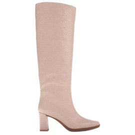 Marco Shoes Magas sarkú csizma szabályos felsőrésszel bézs