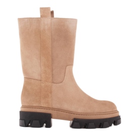 Marco Shoes Velúr trapper csizma bézs