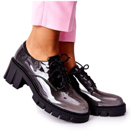 S.Barski Lakkozott, kötött fekete-szürke Mosa cipő