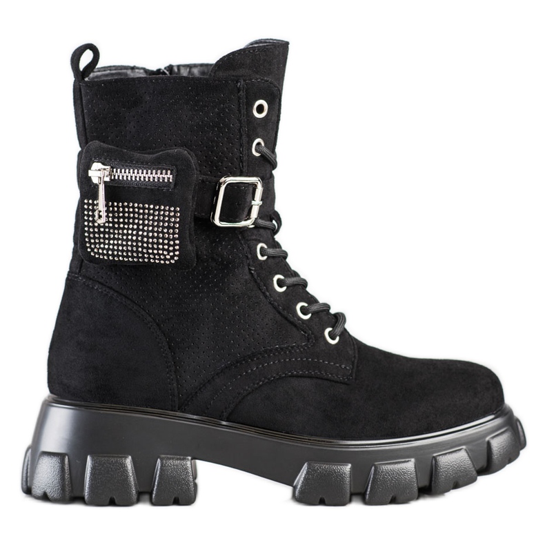 SHELOVET Velúr munkáscsizma zsebbel fekete