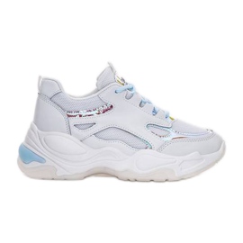 Fehér cipők vastag talppal a Big Fun -tól kék Fehér cipők vastag talppal a Big Fun -tól kék