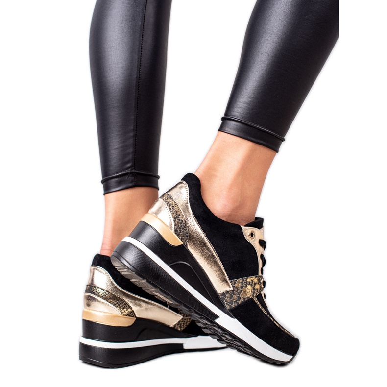 VINCEZA fekete és arany cipők aranysárga