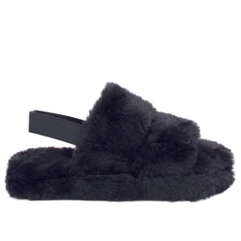 Fekete női szőrme papucs N-92 Fekete