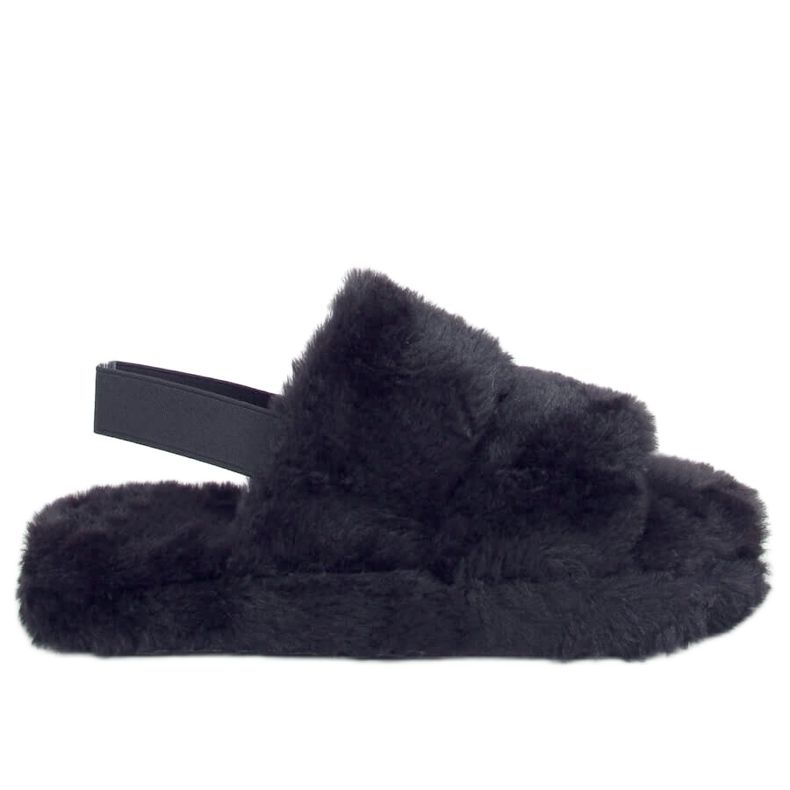 Fekete női szőrme papucs N-92 Fekete