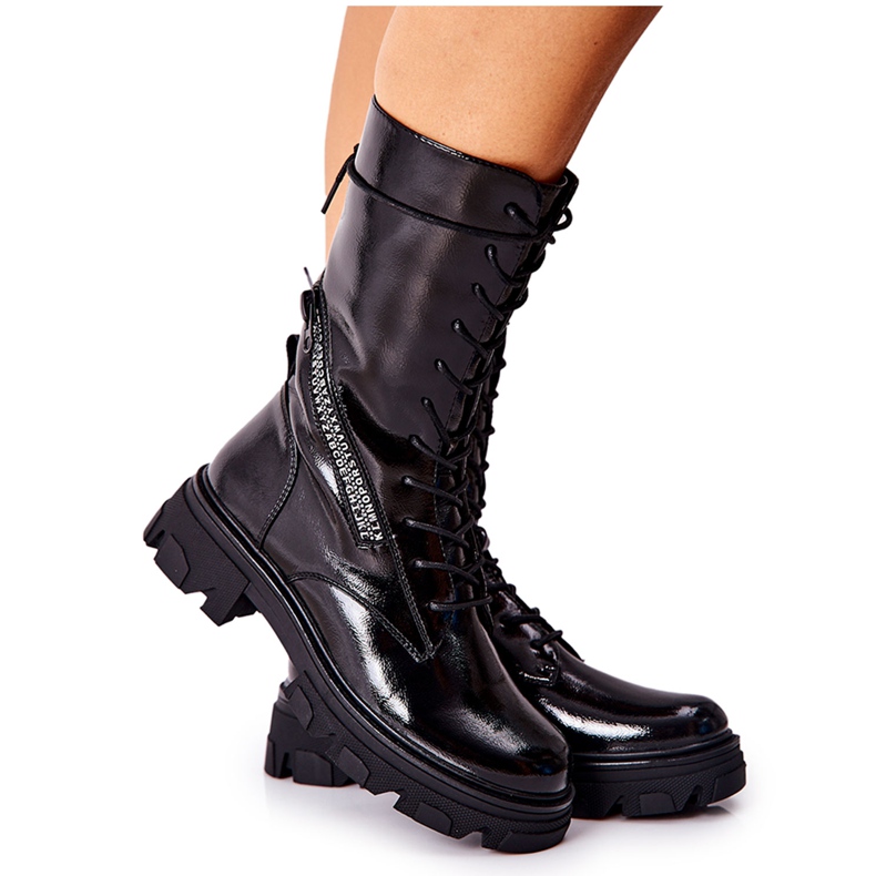 Csizma Lakkozott Sergio Leone TR747 fekete csizma