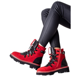 Piros Artiker bőr bokacsizma