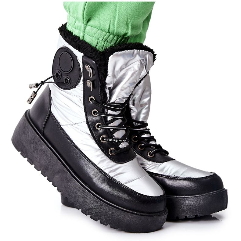 S.Barski Női ezüst meleg kennilis hócsizma fekete