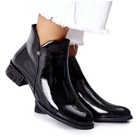 Lapos lakkozott meleg csizma Sergio Leone BT540 fekete