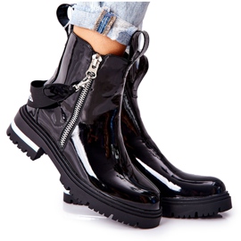 PS1 Bőrrel lakkozott meleg csizma cipzárral, fekete Cortona