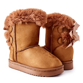 FR1 Gyermek meleg csizma íjakkal Khaki Funky Snow Boots barna