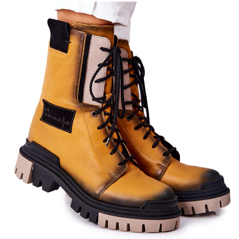 Bőrcsizma Meleg csizma Maciejka Sárga 05113-07 fekete aranysárga