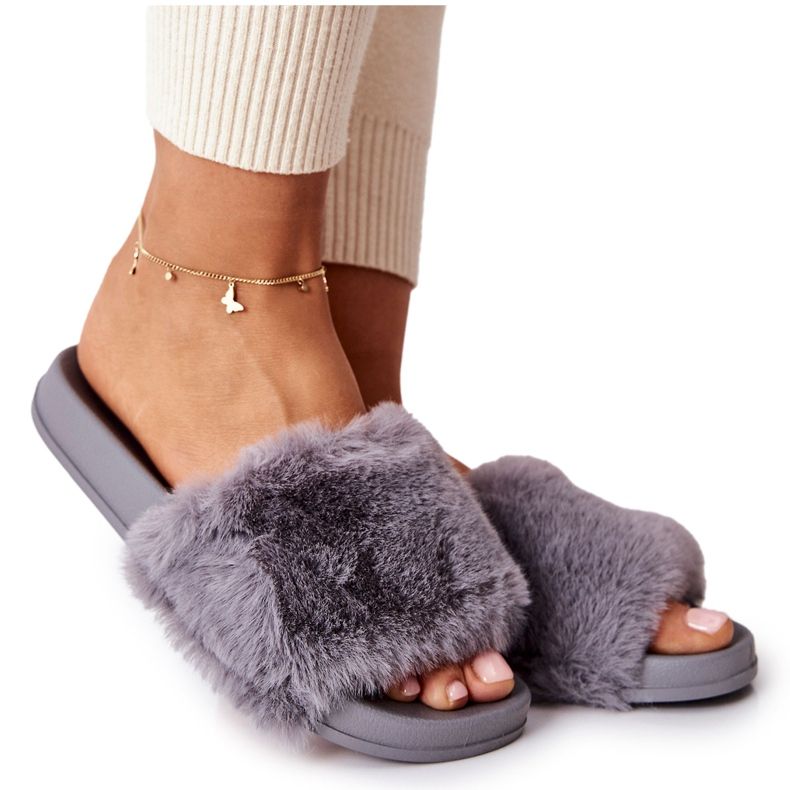 PH1 Alakú gumi papucs szürke Emmie szőrmével