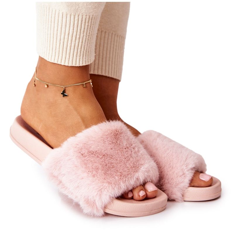 PH1 Gumi alakú papucs rózsaszín Emmie szőrmével