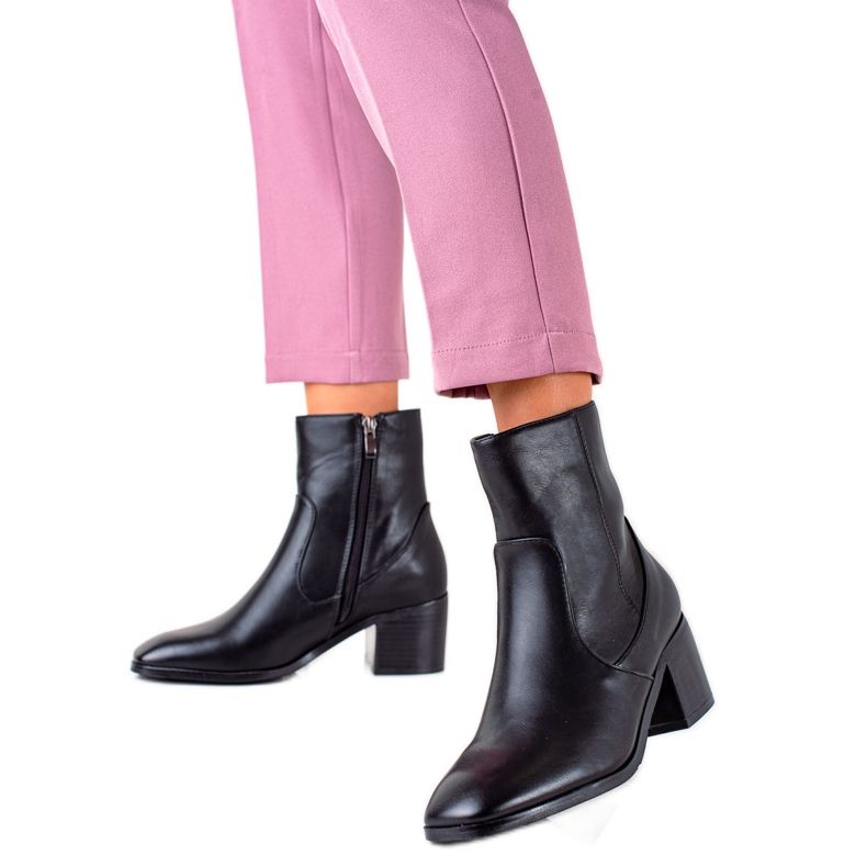 Renda Hajlított magas sarkú bokacsizma fekete