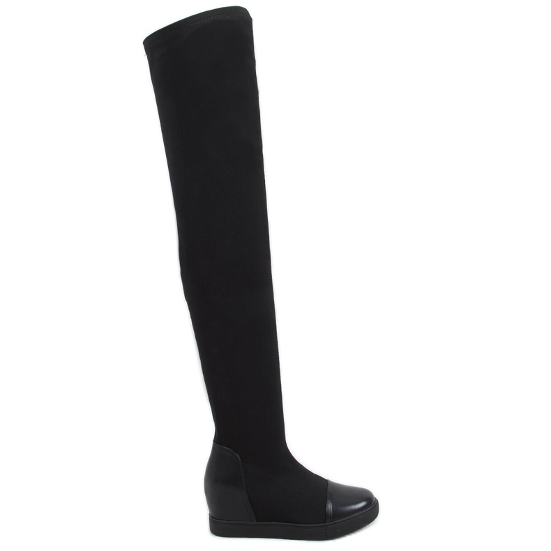 Fekete térd fölötti csizma ék sarokkal HQ888 Fekete