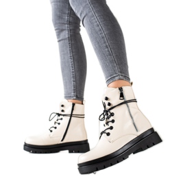 Sixth Sense Fűzős csizma dekoratív cipzárral bézs