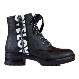 W. Potocki Fűzős csizma öko bőr Potockival fekete