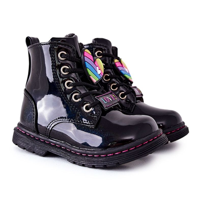 PE1 Lakkozott csizma gyapjú fekete anlonnal melegítve ['fekete']