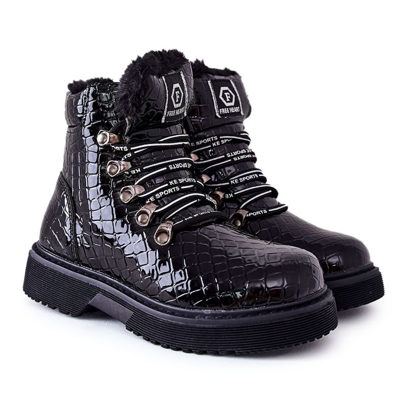 Gyermek szőrmével szigetelt fekete csizma Doreen Gyermek szőrmével szigetelt fekete csizma Doreen