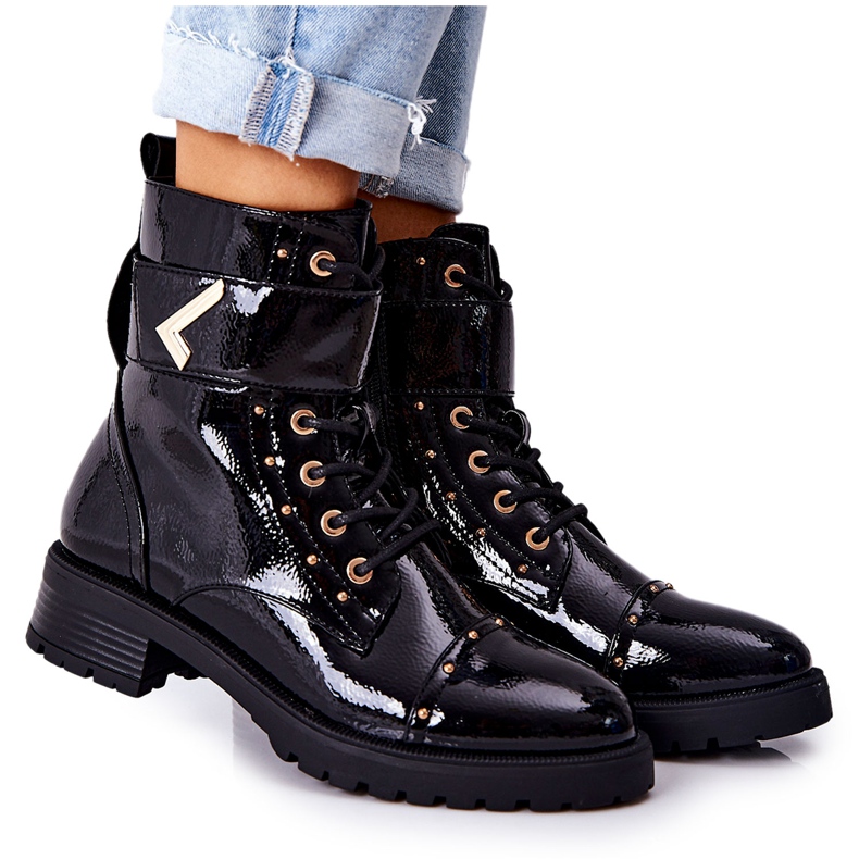 PG1 Meleg lakkozott fekete Colira csizma