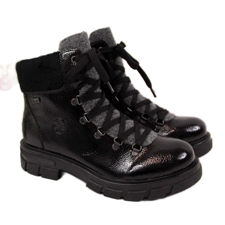 Fekete szigetelésű lakkozott csizma W Rieker Z9132 kék