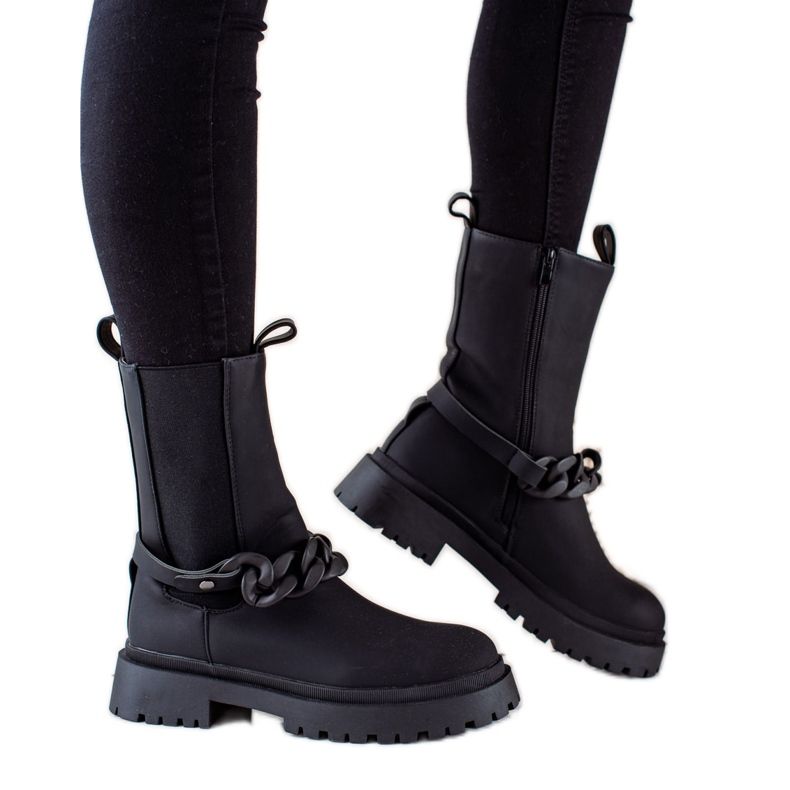 TRENDI Fekete munkások dekoratív övvel