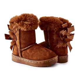 FR1 Gyermek meleg csizma íjakkal D.Khaki Funky snow bakancs barna