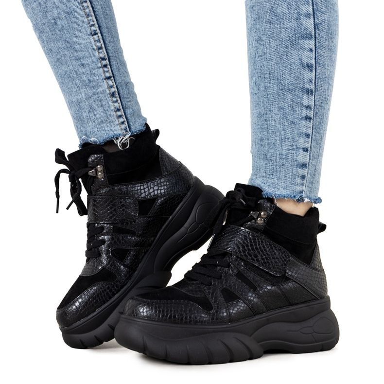 Fekete téli cipők Ninette állat témával