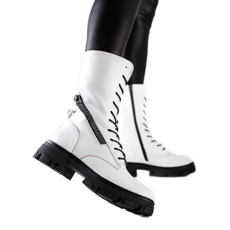 Csizma dekoratív cipzárral Sergio Leone fehér