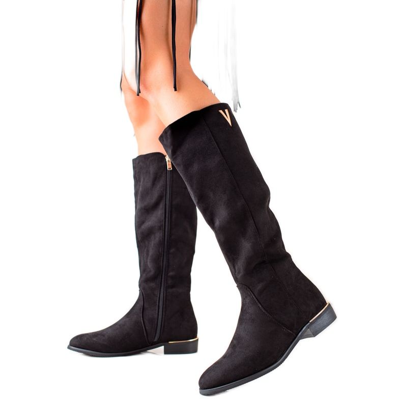 TRENDI Elegáns velúr csizma fekete