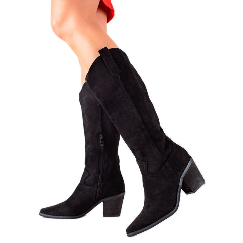 Renda Velúr cowboy csizma fekete