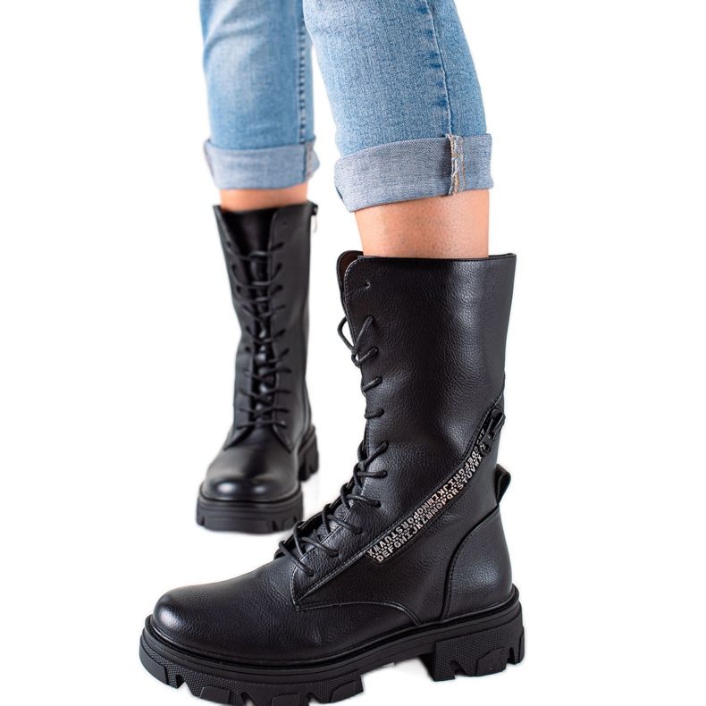 Csizma dekoratív cipzárral Sergio Leone fekete