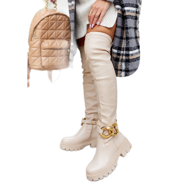 Magas csizma dekoratív bézs Masha elemmel