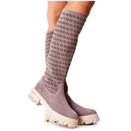 PA2 Velúr csizma áttört mintával Világosbarna Eldime PA2 Velúr csizma áttört mintával Világosbarna Eldime