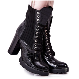 PG1 Női csizma magas sarkú krokodil mintán Fekete Erdogan