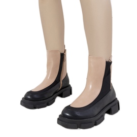 Fekete és rózsaszín csizma vastag Lynne talpon bézs